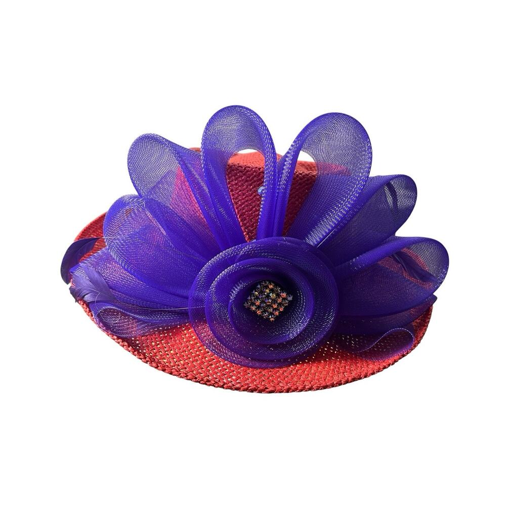 Red Hat Society Women's Straw Hat Purple Flower For Church Tea Derby Festival - Picture 3 of 8